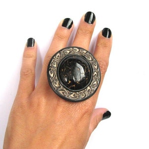 Statement Gothic ring Big black ring Victorian black ring Black jewelry Chunky black ring Oversize black tribal ring Cocktail Tribal ring