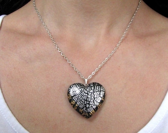 Heart necklace gift Silver heart necklace Chunky heart necklace gift Silver and gold statement heart necklace Modern love heart necklace