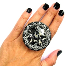 Black Statement ring, Victorian ring gift, Gothic jewelry ring, Black women jewelry, Hippie ring gift, Women ring gift, Boho ring jewelry