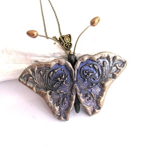Butterfly necklace, Blue gold butterfly jewelry, Statement necklace Steampunk necklace Animal jewelry gift Wildlife jewelry Butterfly lover