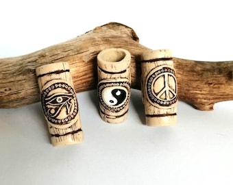 Dreadlocks beads Set of 3 pcs Hole 10 mm Pagan Boho beads Rasta Hippie beads Hair handmade beads Yin Yang Eye of Horus Peace and love gift