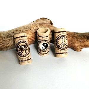 Dreadlocks Perlen Set 3 Stück Loch 10 mm Pagan Boho Perlen Rasta Hippie Perlen Haarschmuck handgemachte Yin Yang Auge von Horus Frieden und Liebe Geschenk