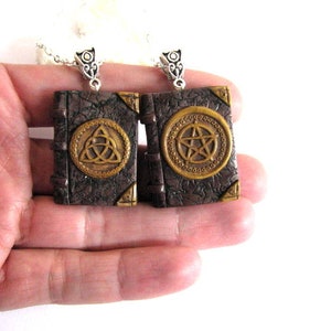 Mini book necklace Book pendant for bookworm gift Protection Pagan Celtic book necklace Triquetra Pentacle Witchcraft spell book Tiny book image 2