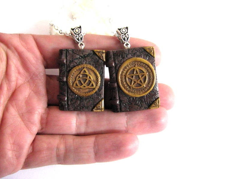 Mini book necklace Book pendant for bookworm gift Protection Pagan Celtic book necklace Triquetra Pentacle Witchcraft spell book Tiny book image 2