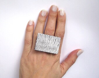 Silver statement adjustable ring Modern silver ring Bar Silver ring Mid century women ring Silver tone geometric original Hadmade jewelry