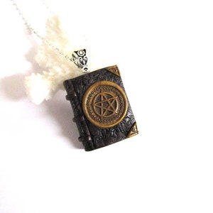 Mini book necklace Book pendant for bookworm gift Protection Pagan Celtic book necklace Triquetra Pentacle Witchcraft spell book Tiny book image 9