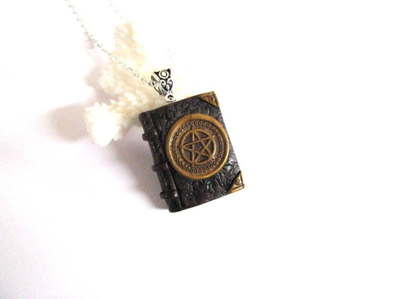 Mini book necklace Book pendant for bookworm gift Protection Pagan Celtic book necklace Triquetra Pentacle Witchcraft spell book Tiny book image 9