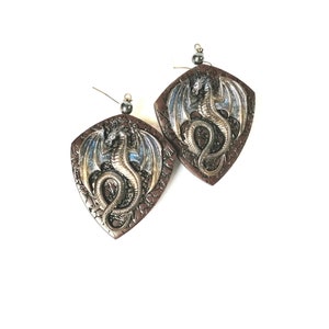 Dragon goth earrings jewelry Medieval unusual big earrings Fantasy victorian earrings jewelry Gift for her unusual unique big earrings gift