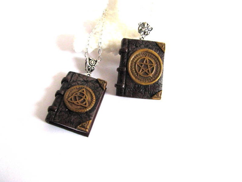 Mini book necklace Book pendant for bookworm gift Protection Pagan Celtic book necklace Triquetra Pentacle Witchcraft spell book Tiny book image 5