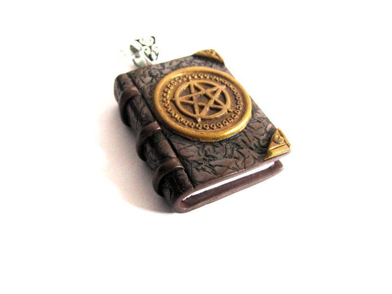 Mini book necklace Book pendant for bookworm gift Protection Pagan Celtic book necklace Triquetra Pentacle Witchcraft spell book Tiny book image 6