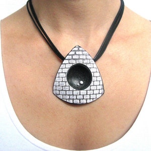 Geometric Black White necklace Boho necklace gift Black white statement necklace Triangle street art necklace women Christmas gift idea