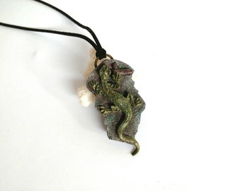 Lagarto Gecko declaración collar hecho a mano colgante Terrario reptil animal collar regalo Wicca lagarto tótem regalo lagarto lagarto regalo lagarto celta regalo