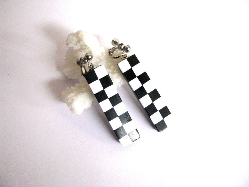 Clip on earrings Bar earrings for her Black white earrings Drop earrings for women Geometric jewelry Cute earrings Simple earrings