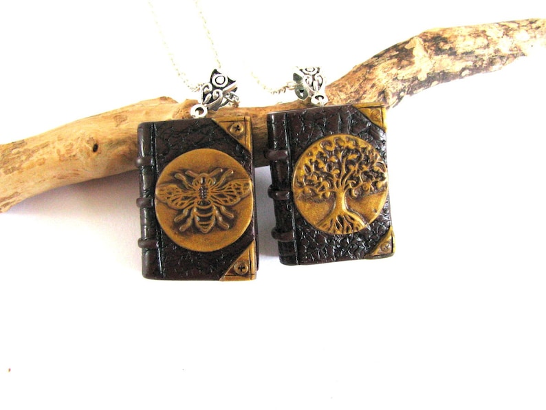 Good luck jewelry gift Bookworm gift Miniature book charm handmade necklace Tree of life necklace Mini book charm necklace Bee jewelry