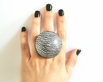 Large big handmade Unusual ring Adjustable festival black silver ring for her Cocktail statement Modern ring for women Birthday gift idea