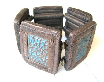 Declaración pulsera grande Pulsera tribal boho con cuentas Pulsera étnica Pulsera artesanal Joyería artística Pulsera grande Pulsera tribal regalo