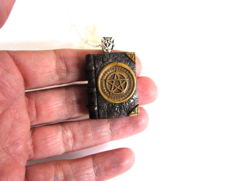 Mini book necklace Book pendant for bookworm gift Protection Pagan Celtic book necklace Triquetra Pentacle Witchcraft spell book Tiny book image 7