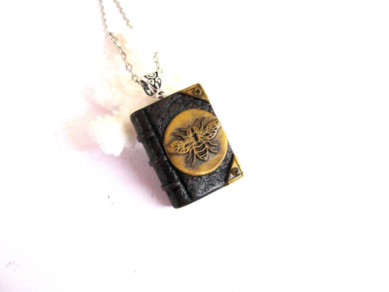 Good luck jewelry gift Bookworm gift Miniature book charm handmade necklace Tree of life necklace Mini book charm necklace Bee jewelry