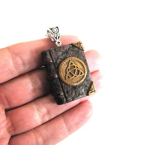 Mini book necklace Book pendant for bookworm gift Protection Pagan Celtic book necklace Triquetra Pentacle Witchcraft spell book Tiny book image 10