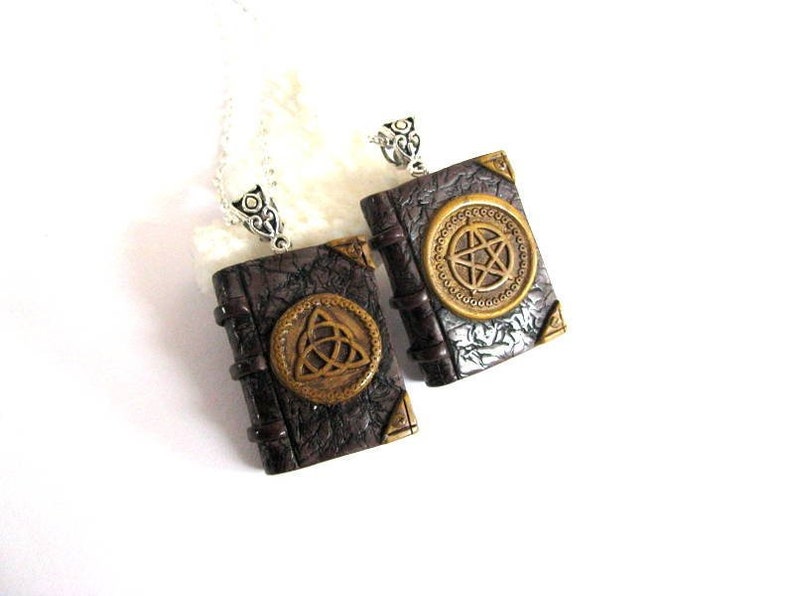 Mini book necklace Book pendant for bookworm gift Protection Pagan Celtic book necklace Triquetra Pentacle Witchcraft spell book Tiny book image 1