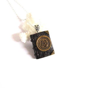 Mini book necklace Book pendant for bookworm gift Protection Pagan Celtic book necklace Triquetra Pentacle Witchcraft spell book Tiny book image 3