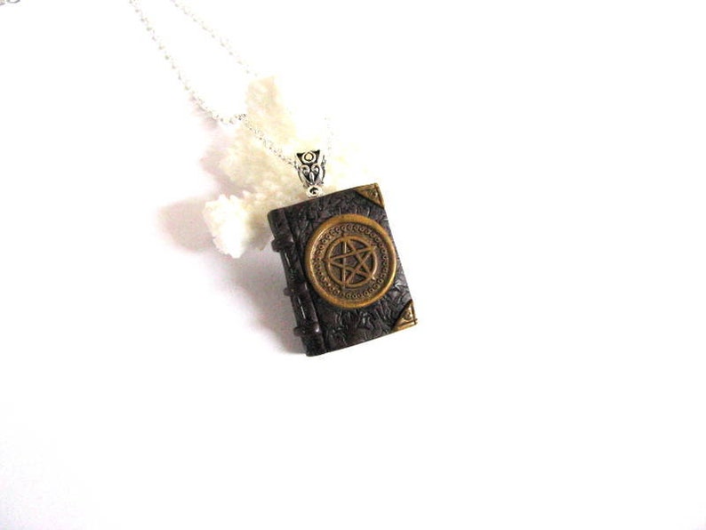 Mini book necklace Book pendant for bookworm gift Protection Pagan Celtic book necklace Triquetra Pentacle Witchcraft spell book Tiny book image 3