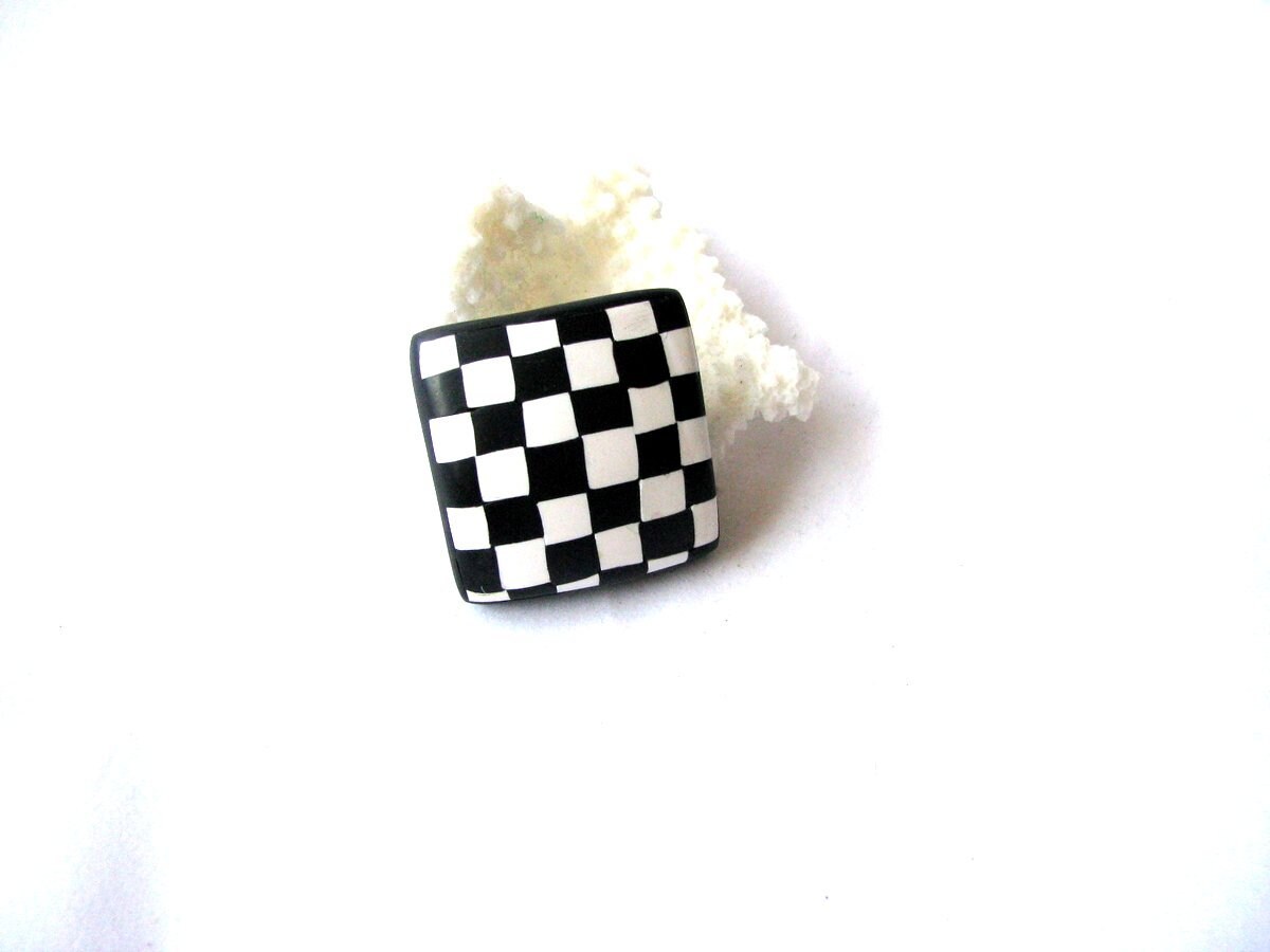 Chunky Black White Checker Ring Geometric Ring Adjustable Ring Hippie ...