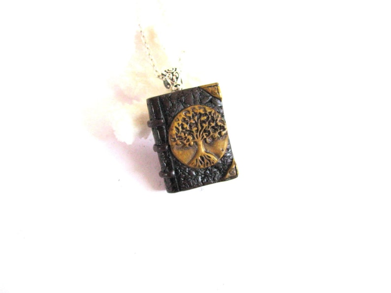 Good luck jewelry gift Bookworm gift Miniature book charm handmade necklace Tree of life necklace Mini book charm necklace Bee jewelry