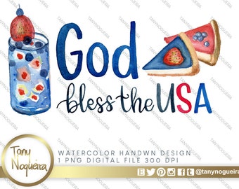 Watercolor Sublimation Lettering Image July 4th PNG | God Bless The USA | Independence Day | United States | America | Instant Download PnG