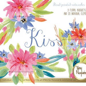 Clipart acuarela png Flores Marcos Orillas Fondos para Etsy