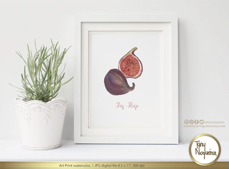 Figs Watercolor Art Printable Print,Interior Design, Home Decor, Kitchen prints, frutal prints, Watercolour art print, image 1