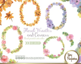 Watercolor Floral Wreaths Frames Wedding Elements, Clipart, PNG, Vintage Flowers, Rustic arrangement, bouquet, for invitations