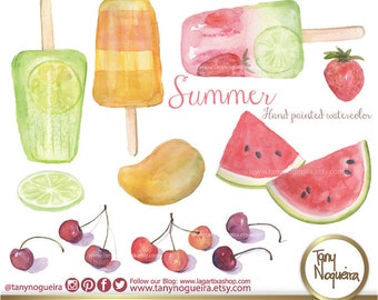 Watercolor Ice Pop, Popsicle, Organic, fruits, strawberry, cherries, mango, limes, summer, hand painted, clip art, png, freeze pop, fresh