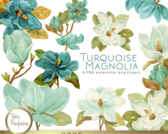 Magnolia clip art images watercolor hand painted PNG transparent background and JPG white flower Instant Download for blog cards invitations