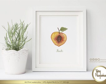 Peach  Watercolor Art Printable Print,Interior Design, Home Decor, Kitchen prints, frutal prints, Watercolour art print,