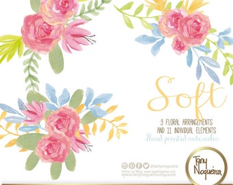 Watercolor Floral Wedding Elements, Clipart, PNG, Vintage Flowers, spring, Rustic, arrangement, posies, bouquet, for invitations