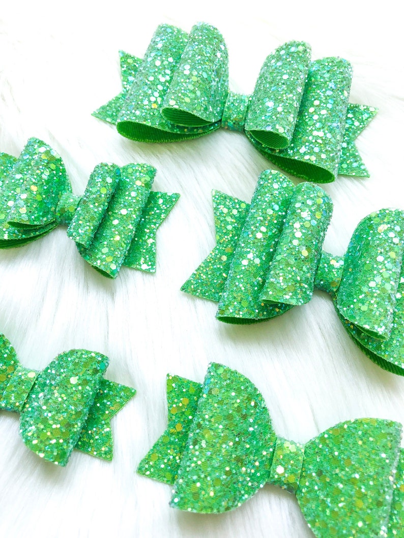Lime Green Glitter Hair Bow Green Hair Bow Girls Green Hair Etsy