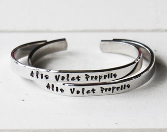 Alis Volat Propriis - She flies with her own wings Skinny 1/4" Stacking Bracelet - Latin Quote Jewelry | Graduation Gift | Gift for Her