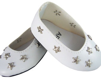 White Embroidered Star Ballet Flats Shoes for 18" Dolls