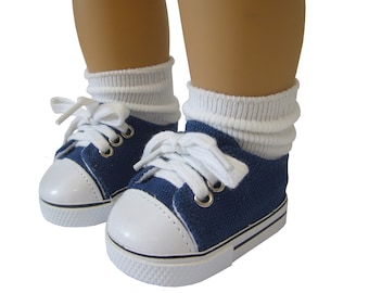 Made to fit 18" Dolls such as American Girl Navy Blue Sneakers Gym Shoes Boy Logan