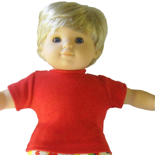 Red T-Shirt handmade to fit 15" Dolls such as Bitty Baby Doll Clothes Snap Closure
