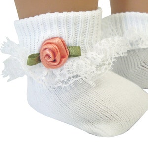 Made to fit 18&quot; Dolls such as American Girl Peach Colored Rosebud Lace Trimmed Socks