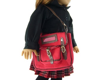 Red Canvas Book Bag Made to fit 18" Dolls such as American Girl Molly