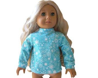 Made to fit 18" Dolls such as American Girl Aqua Blue Snowflake Mock Turtleneck Top Shirt Christmas