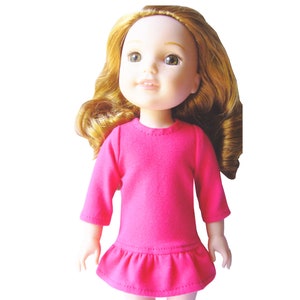 Made to fit Dolls such as American Girl 14.5 inch Wellie Wishers Doll Hot Pink Knit Ruffle Tunic Top