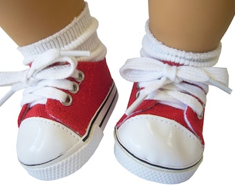 Made to fit 15" Dolls such as American Girl Bitty Baby Red Sneakers Gym Shoes