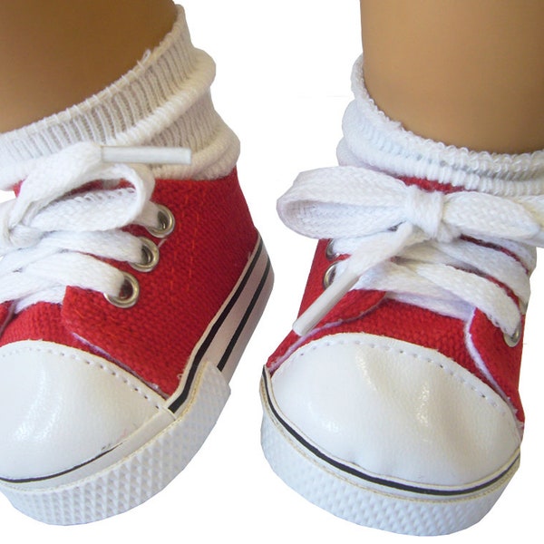 Made to fit 15" Dolls such as American Girl Bitty Baby Red Sneakers Gym Shoes