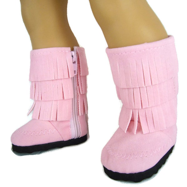 Dolls Pink Fringe Moccasin Boots Made to fit 18"