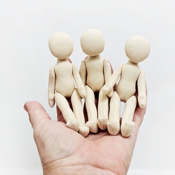 Set of 3 miniature rag dolls 4.5 inches for dollhouse.