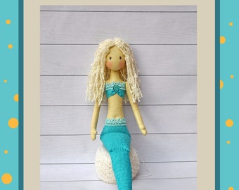 PDF, Cloth Doll Pattern,textile doll mermaid,  handmade mermaid